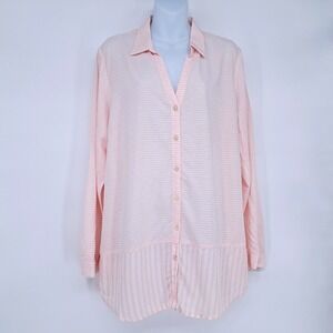 J.Jill Pink‎  Stripe 100% Rayon Button Up Shirt Size Large